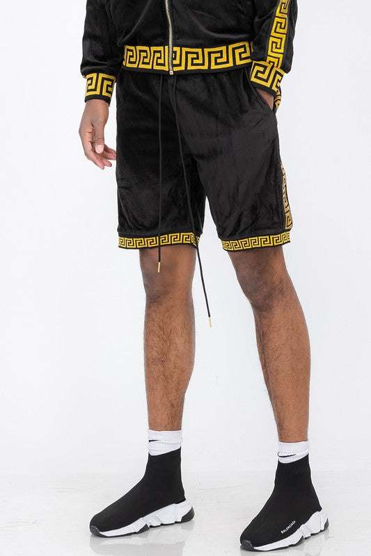Status Print Velour Suede Shorts with Elastic Waist and Pockets